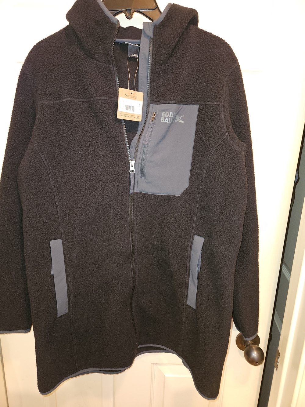 Eddie Bauer Women's Black Sherpa Fleece Jacket with Chest Pocket